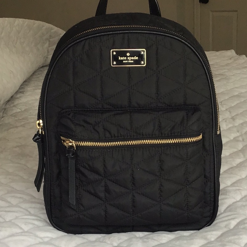 Kate Spade Black Quilted Backpack with Gold Hardware